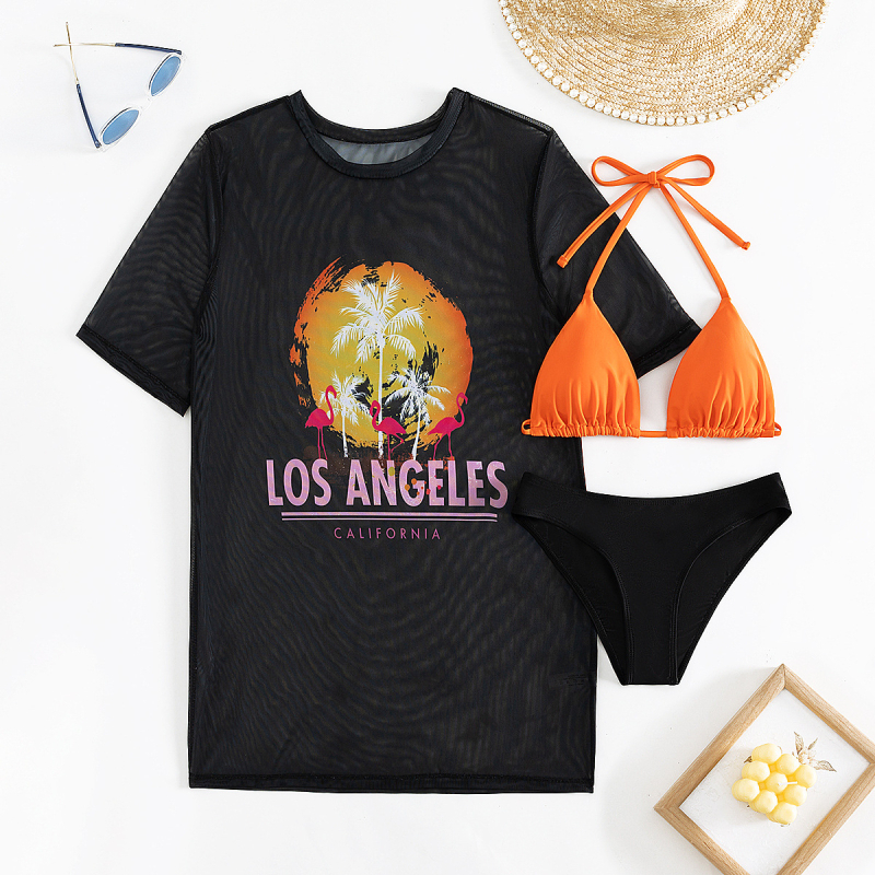 Τριών τεμαχίων σετ μπικίνι με κοντό μανίκι από δίχτυ, ύφασμα νάιλον 80% / σπάντεξ 20%; επένδυση πολυεστέρα; ενισχυτικό στήθους.