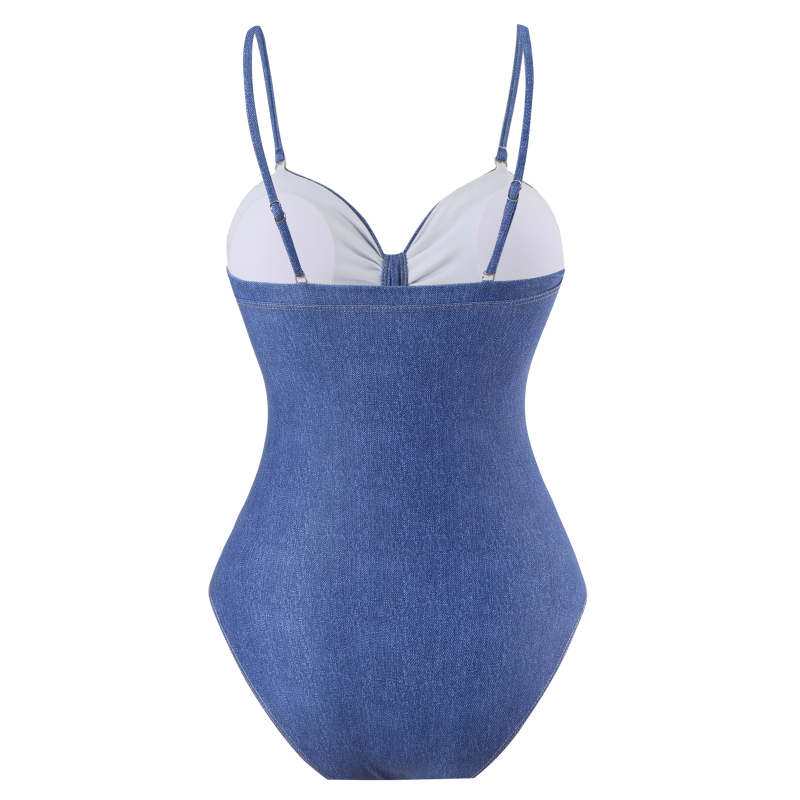 Costum de baie întreg cu fustă din plasă, nylon, wrap design, cupe pentru bust, uscare rapidă