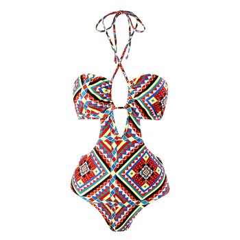 Μονόσωμο μαγιό με ψηλή μέση, ενίσχυση με σύρμα και επένδυση στήθους, εκτύπωση