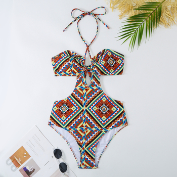 Μονόσωμο μαγιό με ψηλή μέση, ενίσχυση με σύρμα και επένδυση στήθους, εκτύπωση