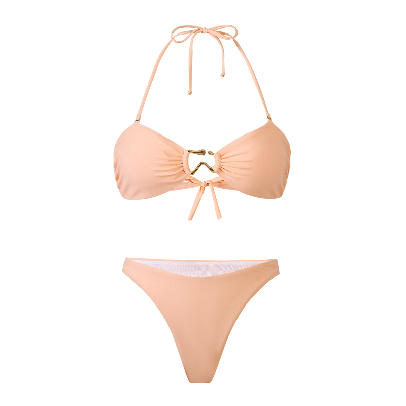 Costum de baie bikini din nylon pentru femei, cu pernute pentru bust, fără spate, cu elasticitate înaltă; 145 g, căptușeală poliester 82%.