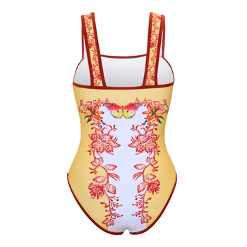 Ολόσωμο μαγιό με φλοράλ εκτύπωση, χωρίς πλάτη, με επένδυση στήθους, για ενήλικες γυναίκες, χωρίς μανίκια, πολυεστέρας 82%, επένδυση 100% πολυεστέρα, 336 g