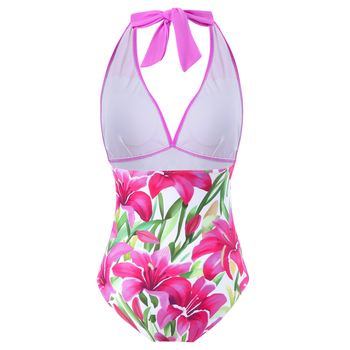 Γυναικείο ολόσωμο μαγιό – πίσω χωρίς πλάτη, φούστα-στυλ, επένδυση για το στήθος, πολυεστερικός ιστός, εκτύπωση μοτίβου