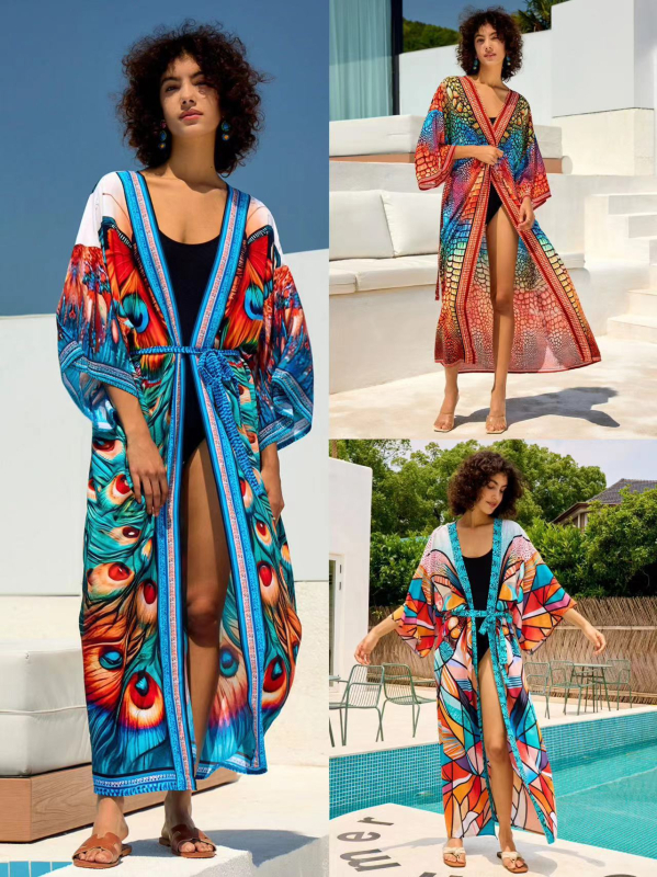 Γυναικεία φλοράλ ρούχο κάλυμμα παραλίας για διακοπές, βισκόζη με επένδυση από βαμβάκι, 300 g/m²; χωρίς ενίσχυση στήθους