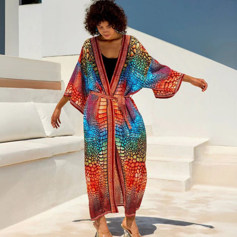 Γυναικεία φλοράλ ρούχο κάλυμμα παραλίας για διακοπές, βισκόζη με επένδυση από βαμβάκι, 300 g/m²; χωρίς ενίσχυση στήθους