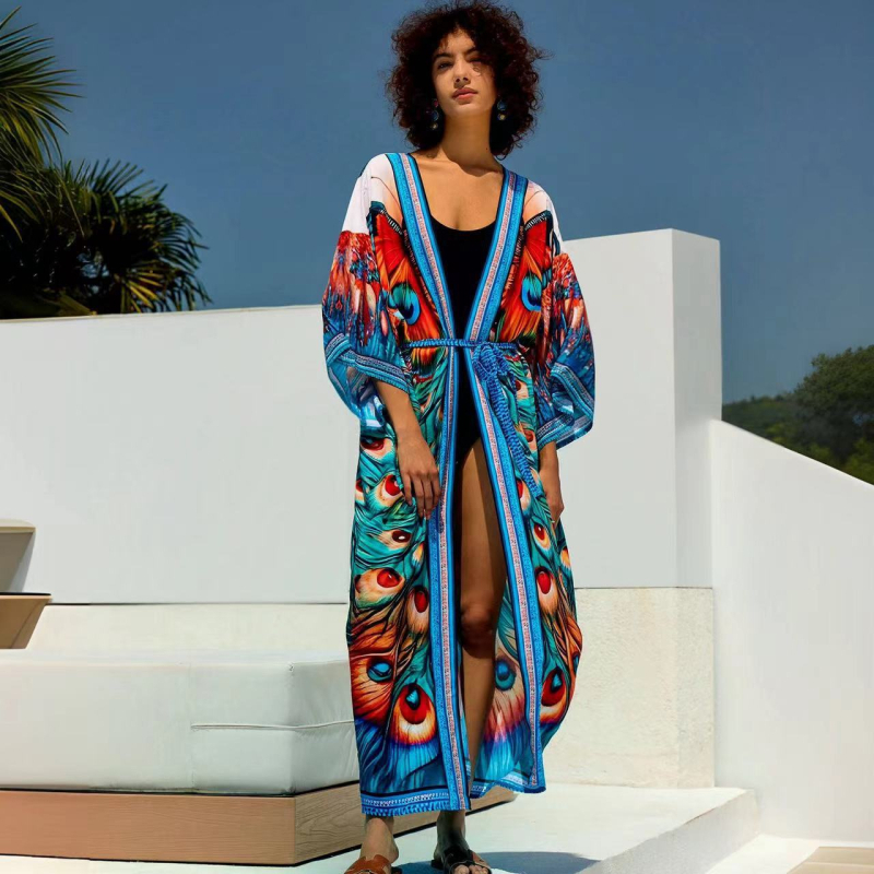 Γυναικεία φλοράλ ρούχο κάλυμμα παραλίας για διακοπές, βισκόζη με επένδυση από βαμβάκι, 300 g/m²; χωρίς ενίσχυση στήθους