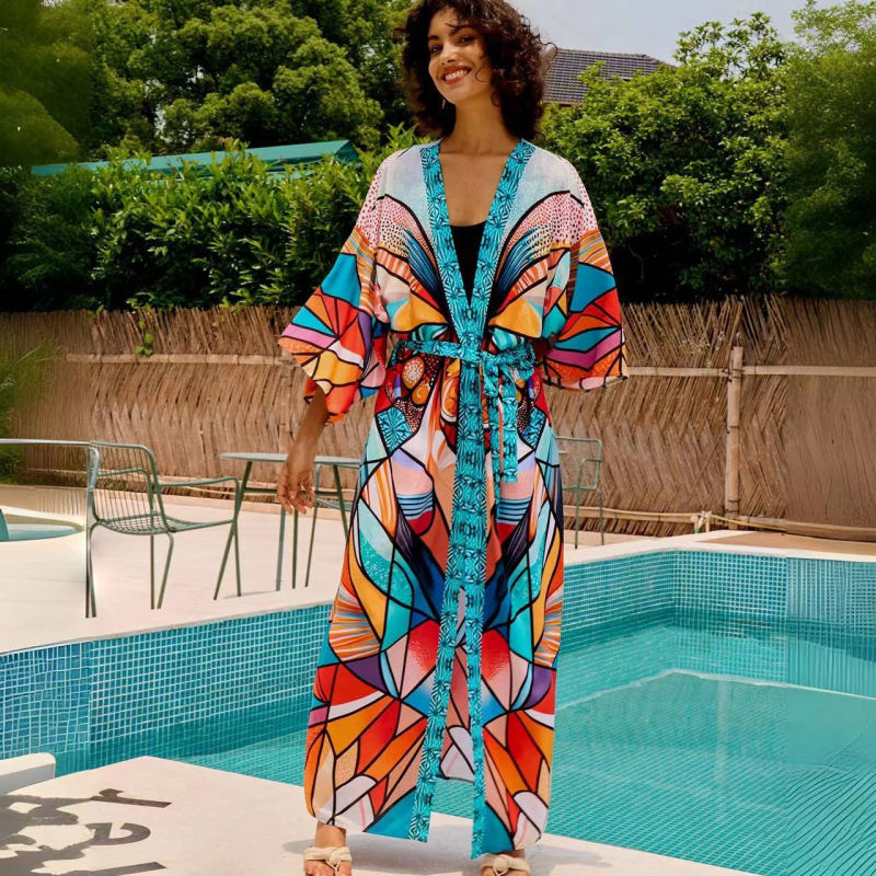 Γυναικεία φλοράλ ρούχο κάλυμμα παραλίας για διακοπές, βισκόζη με επένδυση από βαμβάκι, 300 g/m²; χωρίς ενίσχυση στήθους