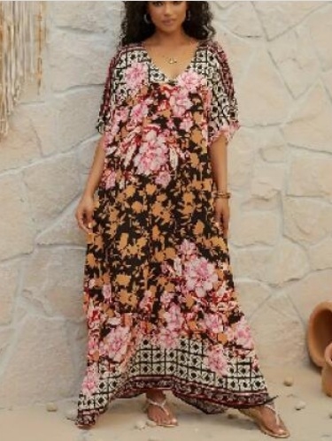 Παρεό παραλίας από μίγμα βαμβακιού με μποέμ μακρύ φόρεμα, εξωτερικό ρούχο προστασίας από τον ήλιο για κολύμβηση, 280 g/m², επένδυση 99% βαμβάκι