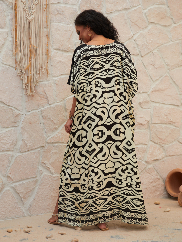 Παρεό παραλίας από μίγμα βαμβακιού με μποέμ μακρύ φόρεμα, εξωτερικό ρούχο προστασίας από τον ήλιο για κολύμβηση, 280 g/m², επένδυση 99% βαμβάκι