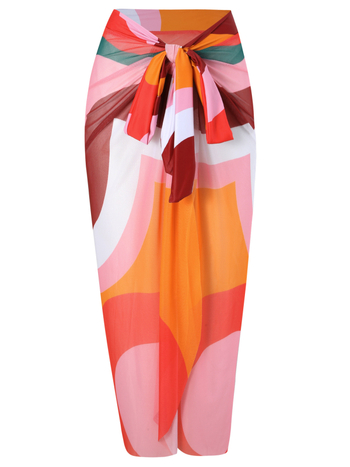 Ολόσωμο μαγιό με έναν ώμο, patchwork σχέδιο, πολυεστερική εκτύπωση και φούστα από δίχτυ, σετ δύο τεμαχίων