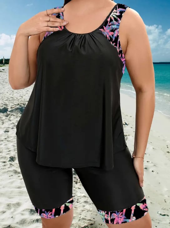 Tankini fürdőruha szett melltartó párnázással, acélrögzítés nélkül; poliészter anyag; 82% poliészter tartalom; csíkos vagy egyszínű minta; magas rugalmasság; alkalmas úszásra