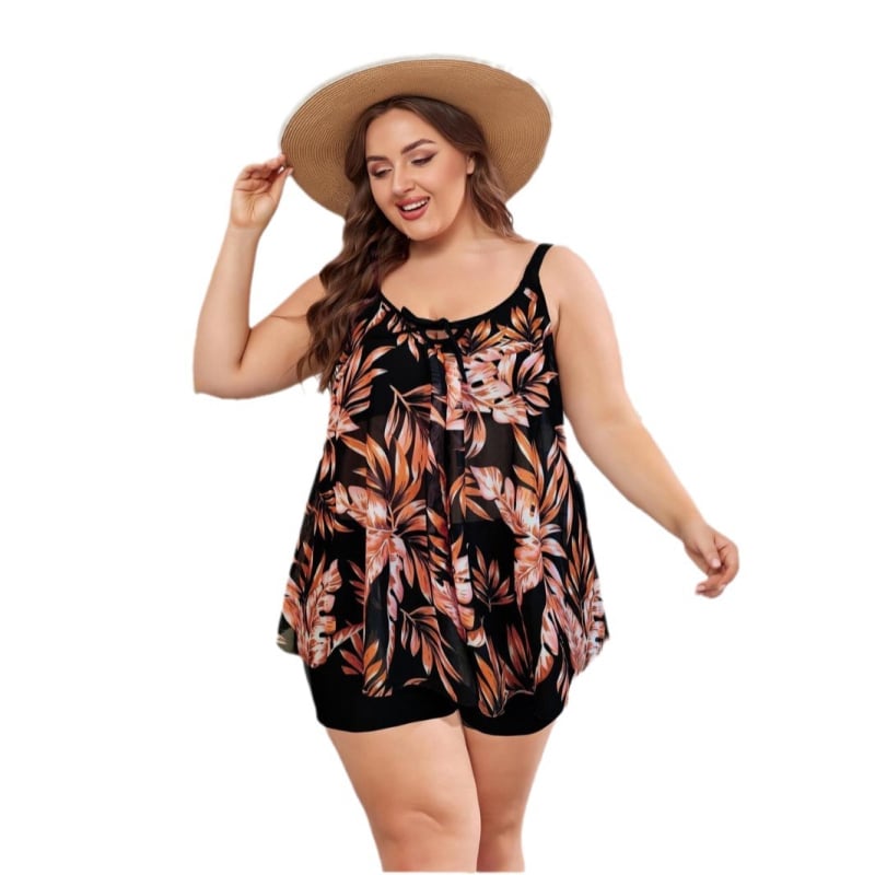 Танкини бански за жени – без ръкави, висока талия, вградена подпора за бюста, полиестерна материя с подплата полиестер-спандекс, здрав