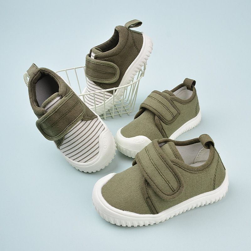 Bērnu kedas ar bieza zole, svītrainu rakstu, kanvas augšdaļa, Velcro aizdare, TPR zole