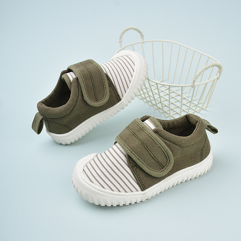 Bērnu kedas ar bieza zole, svītrainu rakstu, kanvas augšdaļa, Velcro aizdare, TPR zole