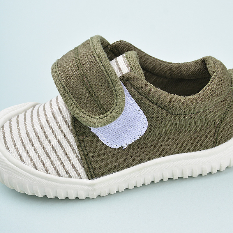 Bērnu kedas ar bieza zole, svītrainu rakstu, kanvas augšdaļa, Velcro aizdare, TPR zole