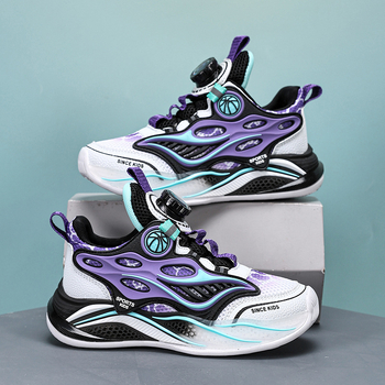 Αθλητικά παπούτσια τρεξίματος για αγόρια - επάνω μέρος από δίχτυ, σόλα από καουτσούκ, διαπνέοντα, ελαφριά, κλείσιμο με περιστρεφόμενο κουμπί