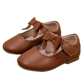 Lányoknak szóló bőrcipő – Velcro zárás, puha talp, brit stílus, hercegnő dizájn