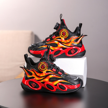 Παιδικά αθλητικά παπούτσια με κλείσιμο με περιστρεφόμενα κουμπιά, επάνω συνθετικό δέρμα, χειροποίητο σχέδιο, σόλα EVA, για ηλικίες 13–16 ετών