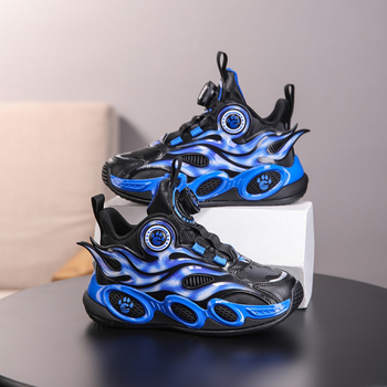 Παιδικά αθλητικά παπούτσια με κλείσιμο με περιστρεφόμενα κουμπιά, επάνω συνθετικό δέρμα, χειροποίητο σχέδιο, σόλα EVA, για ηλικίες 13–16 ετών