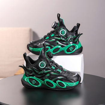 Παιδικά αθλητικά παπούτσια με κλείσιμο με περιστρεφόμενα κουμπιά, επάνω συνθετικό δέρμα, χειροποίητο σχέδιο, σόλα EVA, για ηλικίες 13–16 ετών