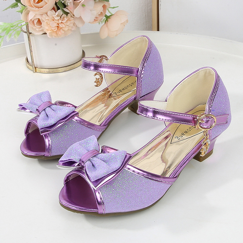 Meitenēm paredzētas augsto papēžu sandales ar kristāla augšpusu, kamuflāžas raksts, TPR pamatne, sprādze, princeses stils