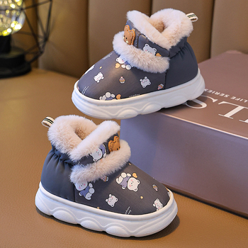 Bērnu kokvilnas iekšējās čības ziemai, neslīdošas, PU ādas augšdaļa, EVA zole, dzīvnieku raksts, ikdienas stils vecumā no 1 līdz 6 gadiem