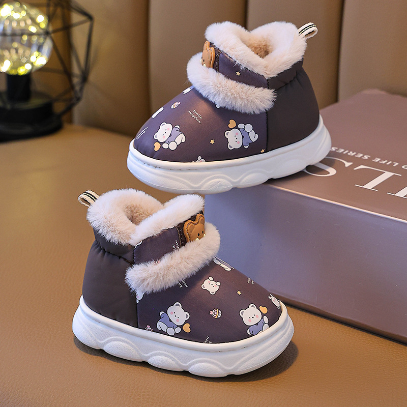 Bērnu kokvilnas iekšējās čības ziemai, neslīdošas, PU ādas augšdaļa, EVA zole, dzīvnieku raksts, ikdienas stils vecumā no 1 līdz 6 gadiem