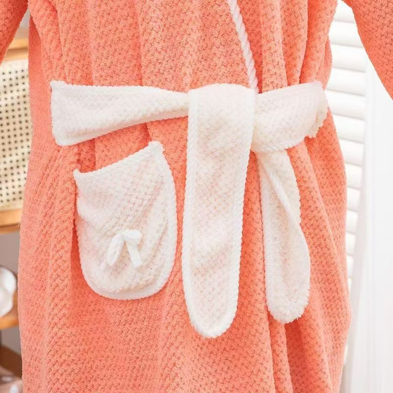 Moterų chalatas voniai su ilgu rankovėmis, koralinis veliūras, raištis, greitas džiovinimas, 400 g, žieminis namų chalatas