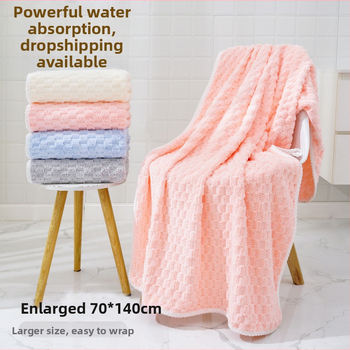 Koralo velūro vonios rankšluosčių ir plaukų džiovintuvo kepurės rinkinys, sugeriantis vandenį ir greitai džiūstantis; 150D siūlai; Jacquard plokščias mezgimas; svoris 200–300 g