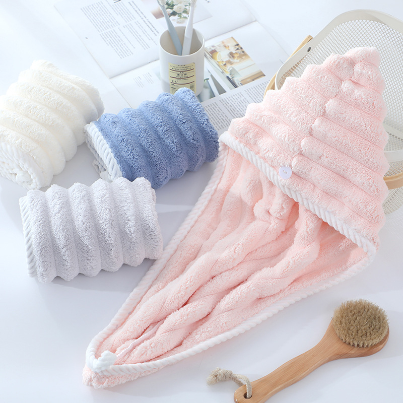 Moterų plaukų džiovinimo kepurė, paprastas kilpos-juostos dizainas, koralo flisas, 150D, siūta apdaila, 80-99 g