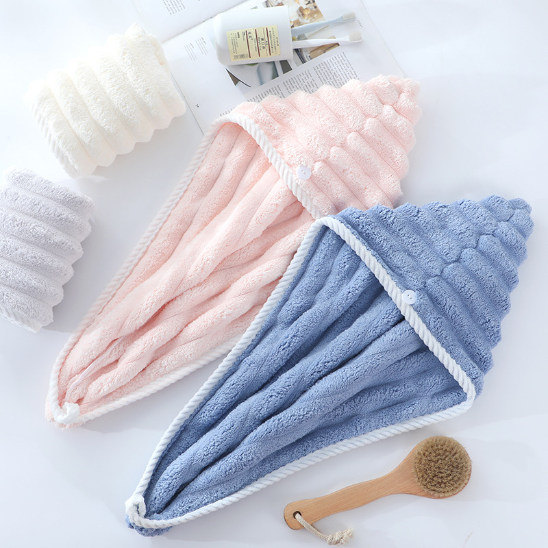 Moterų plaukų džiovinimo kepurė, paprastas kilpos-juostos dizainas, koralo flisas, 150D, siūta apdaila, 80-99 g