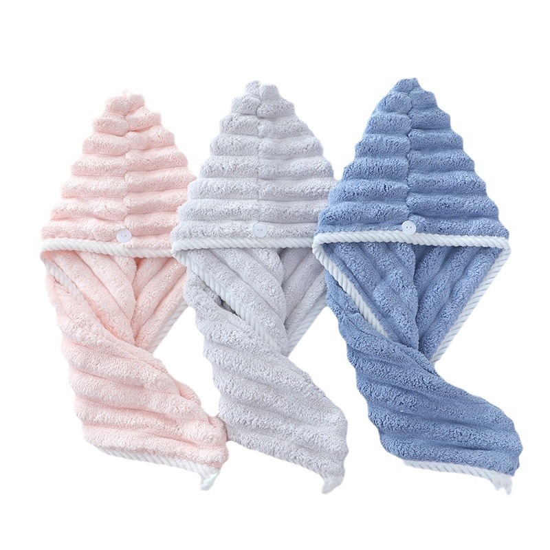 Moterų plaukų džiovinimo kepurė, paprastas kilpos-juostos dizainas, koralo flisas, 150D, siūta apdaila, 80-99 g