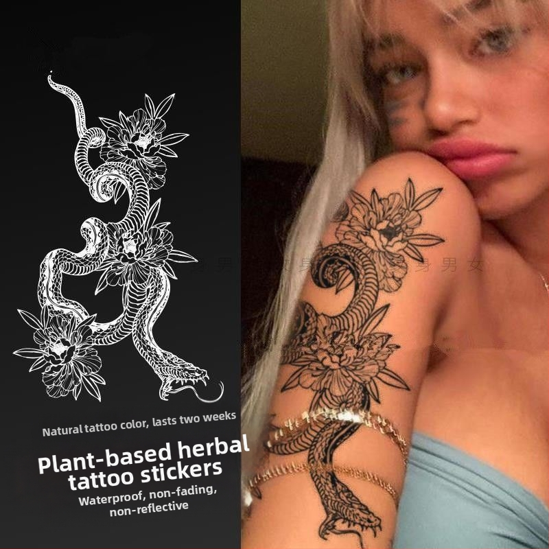 Αυτοκόλλητο τατουάζ για το μπράτσο με φιδιού μοτίβ σε στυλ Ukiyo-e ιαπωνικού — μεταφορά με νερό, γεωμετρικό σχήμα