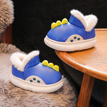 Bērnu siltas iekšējās čības ziemai, ar fleece apdari, bieza, ūdensizturīga PVC zole, animācijas raksts