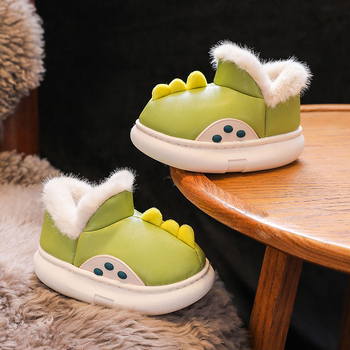 Bērnu siltas iekšējās čības ziemai, ar fleece apdari, bieza, ūdensizturīga PVC zole, animācijas raksts