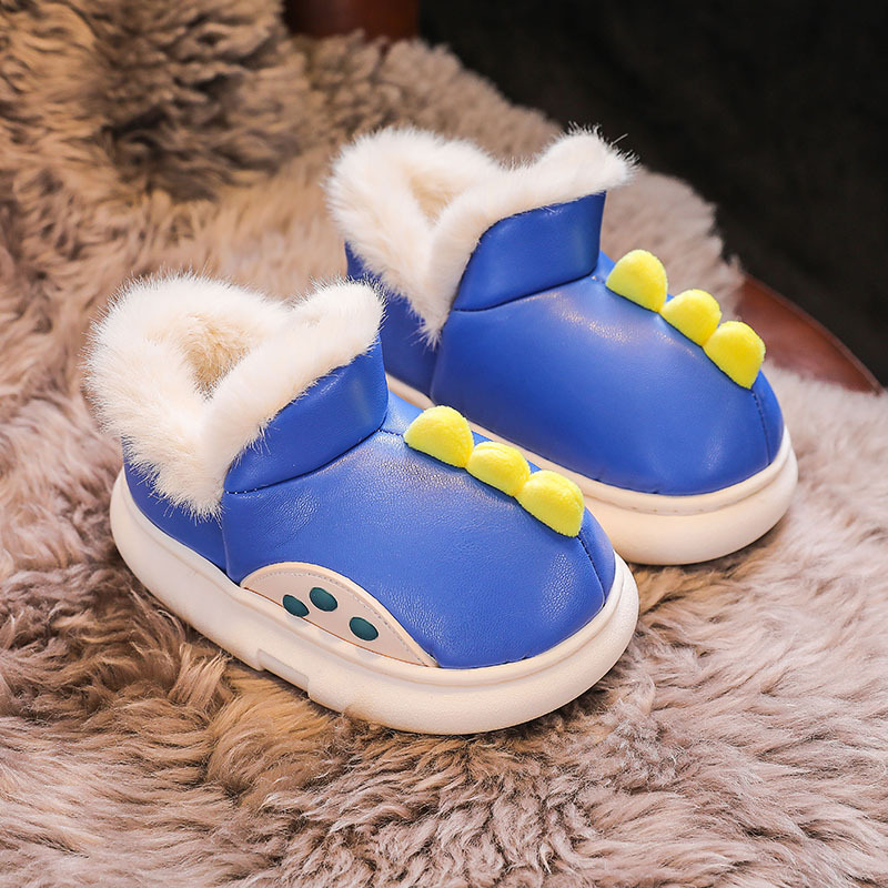 Bērnu siltas iekšējās čības ziemai, ar fleece apdari, bieza, ūdensizturīga PVC zole, animācijas raksts