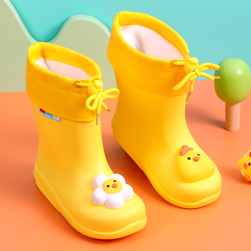 Bērnu lietuss zābaki ar karikatūras rakstu, PVC augšdaļa, universālas, vecums 4–6 gadi, zems papēdis 1–3 cm, vidēja zābaku garuma