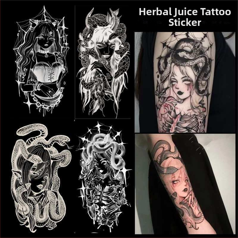 Medūzas tetovēšanas lipu komplekts – uz augšstilbu un roku, rokām darināts, personalizācija, ilgmūžīgs, Fill Art zīmols, logotipa drukāšana pieejama