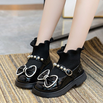 Lányoknak szóló PU bőrből készült cipő, Velcro-zárás, hercegnő stílus, őszi-téli szezon, textil talpbetét, belső pamut