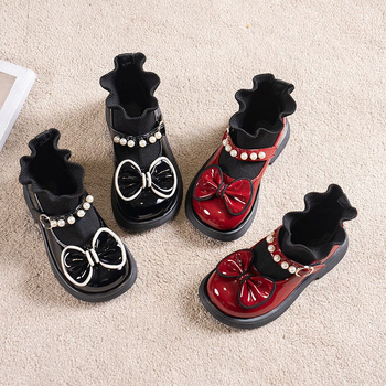 Lányoknak szóló PU bőrből készült cipő, Velcro-zárás, hercegnő stílus, őszi-téli szezon, textil talpbetét, belső pamut