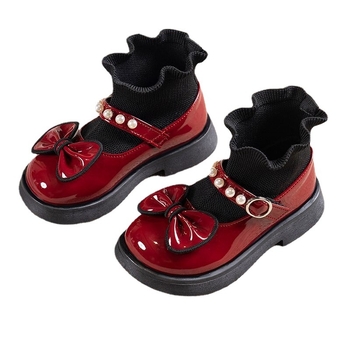 Lányoknak szóló PU bőrből készült cipő, Velcro-zárás, hercegnő stílus, őszi-téli szezon, textil talpbetét, belső pamut