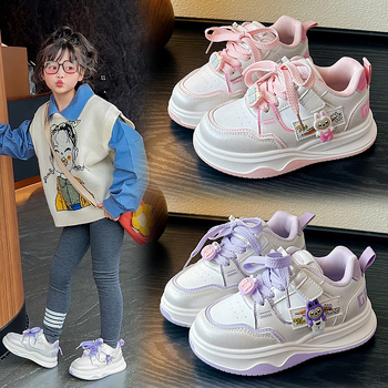 Meitenēm paredzēti sporta apavi ar Velcro aizdari, PU augšdaļa, gumijas zole, pretslīdoši un noturīgi, ikdienas apavi ar karikatūras rakstu pavasarim un rudenim