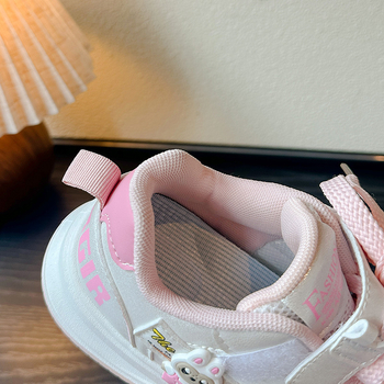 Meitenēm paredzēti sporta apavi ar Velcro aizdari, PU augšdaļa, gumijas zole, pretslīdoši un noturīgi, ikdienas apavi ar karikatūras rakstu pavasarim un rudenim