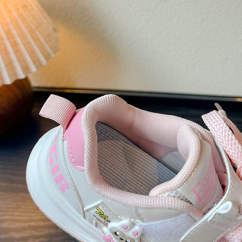 Meitenēm paredzēti sporta apavi ar Velcro aizdari, PU augšdaļa, gumijas zole, pretslīdoši un noturīgi, ikdienas apavi ar karikatūras rakstu pavasarim un rudenim