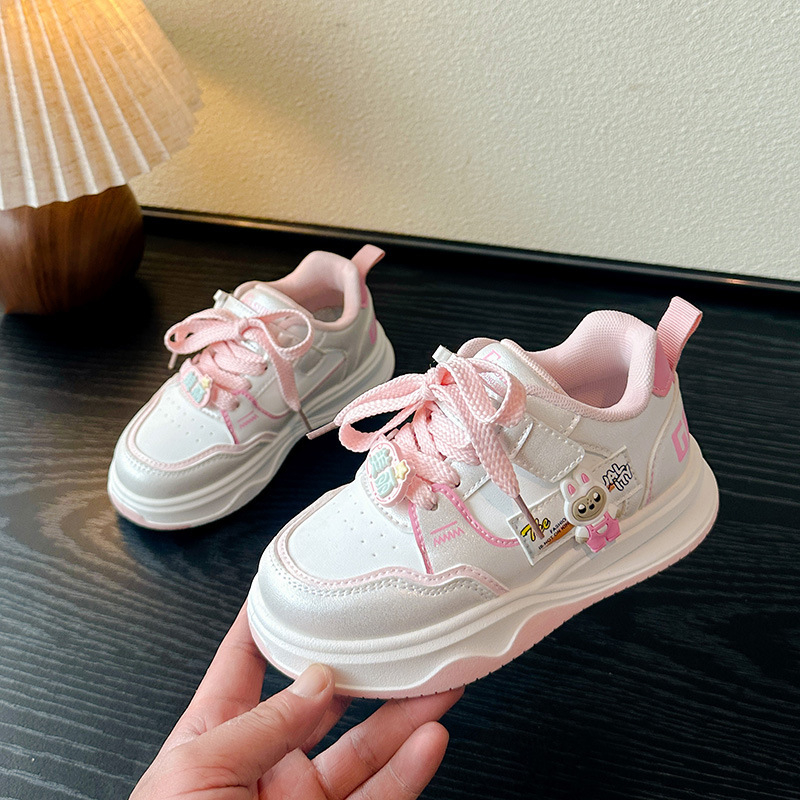 Meitenēm paredzēti sporta apavi ar Velcro aizdari, PU augšdaļa, gumijas zole, pretslīdoši un noturīgi, ikdienas apavi ar karikatūras rakstu pavasarim un rudenim