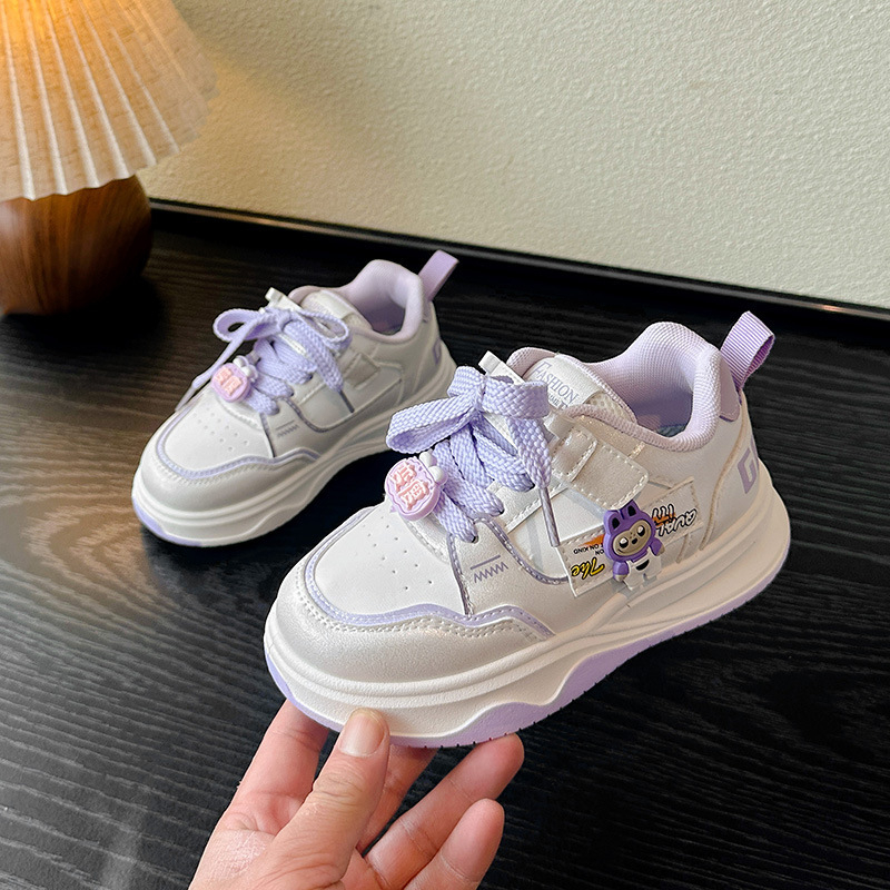 Meitenēm paredzēti sporta apavi ar Velcro aizdari, PU augšdaļa, gumijas zole, pretslīdoši un noturīgi, ikdienas apavi ar karikatūras rakstu pavasarim un rudenim