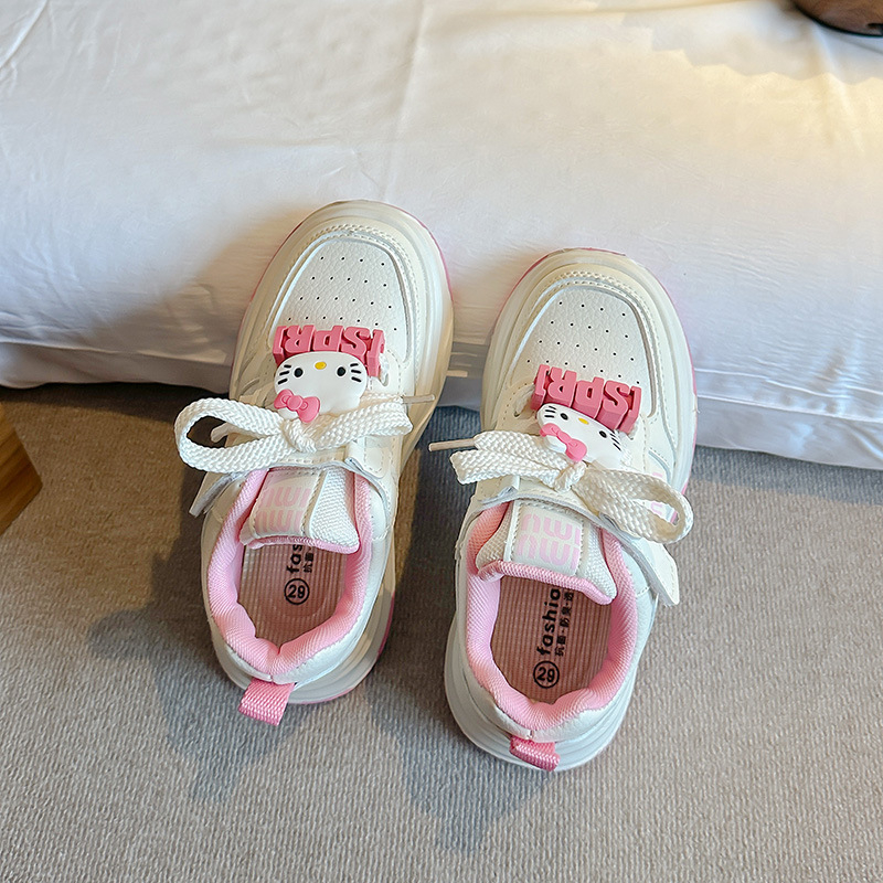 Meitenēm paredzēti sporta apavi ar Velcro aizdari, PU augšdaļa, gumijas zole, pretslīdoši un noturīgi, ikdienas apavi ar karikatūras rakstu pavasarim un rudenim