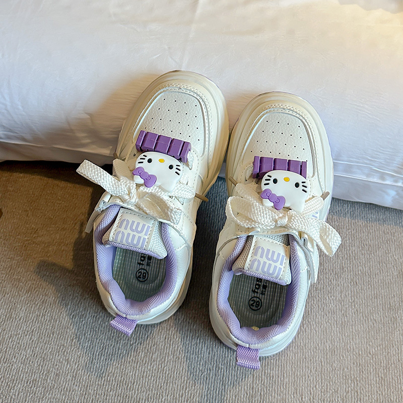 Meitenēm paredzēti sporta apavi ar Velcro aizdari, PU augšdaļa, gumijas zole, pretslīdoši un noturīgi, ikdienas apavi ar karikatūras rakstu pavasarim un rudenim