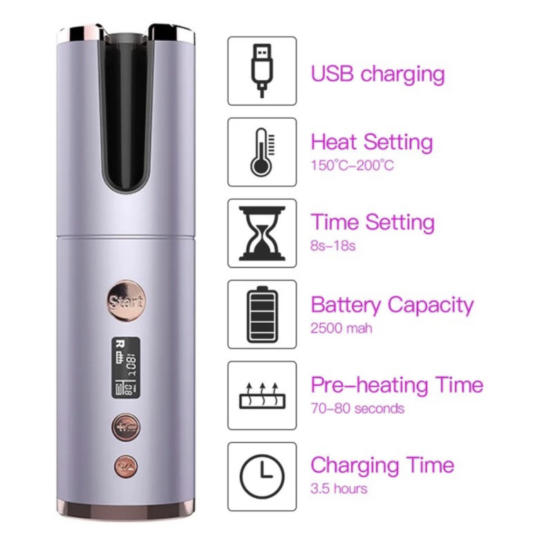 Automātiskā rotējošā matu lokšķēre ar turmalīna keramikas pārklājumu, 16–20 mm diametrs, 50 W, 220 V, 10 temperatūras iestatījumi