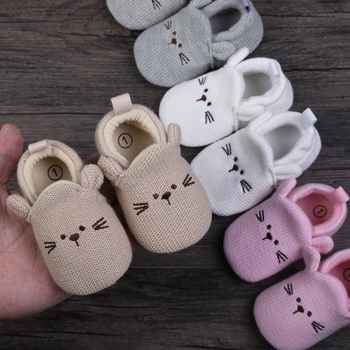 Βρεφικά παπούτσια βάδισης, πλεκτό πάνω μέρος, σχέδιο καρτούν, αντιολισθητική μαλακή σόλα, κατάλληλα για ηλικίες 12–36 μηνών
